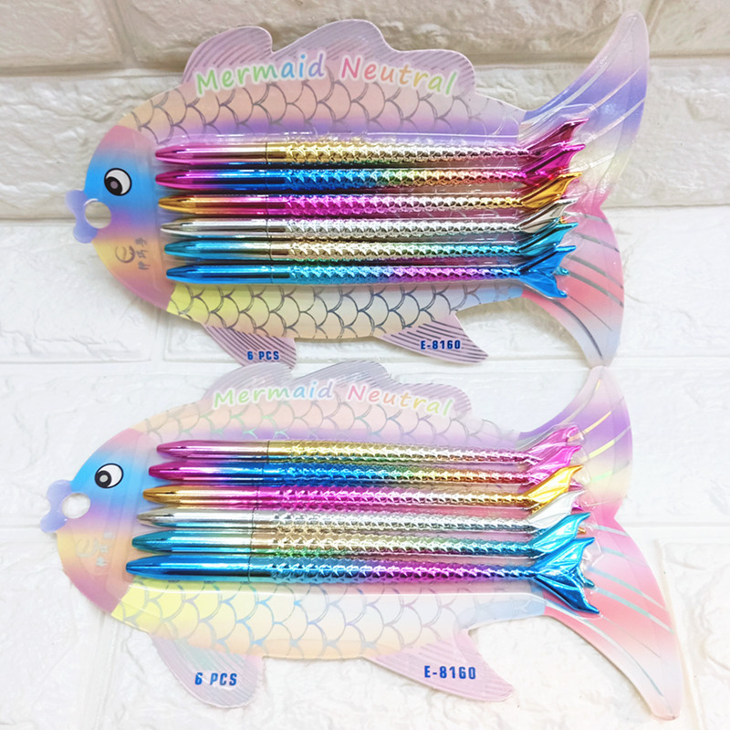 Korean-Style Creative Laser Cool Crayon Mermaid Highlight Stick 6-Color Fish Powder Crayon Fluorescent Pen Flash Pen Award