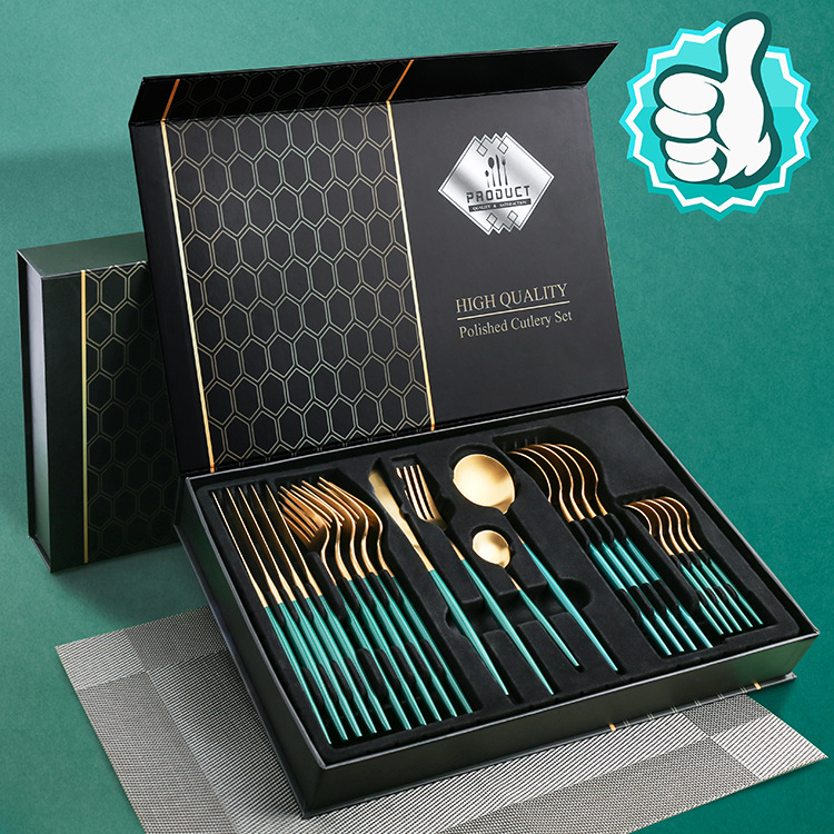 X Amazon 24-Piece Set 304 Stainless Steel Knife Table Knife Tableware Set Portugal Knife, Fork and Spoon Gift Set