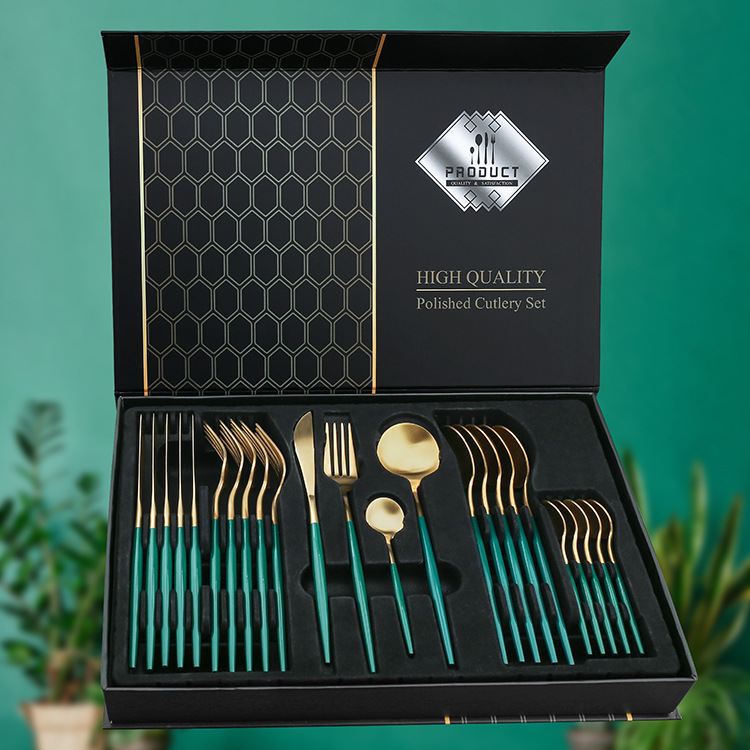 X Amazon 24-Piece Set 304 Stainless Steel Knife Table Knife Tableware Set Portugal Knife, Fork and Spoon Gift Set