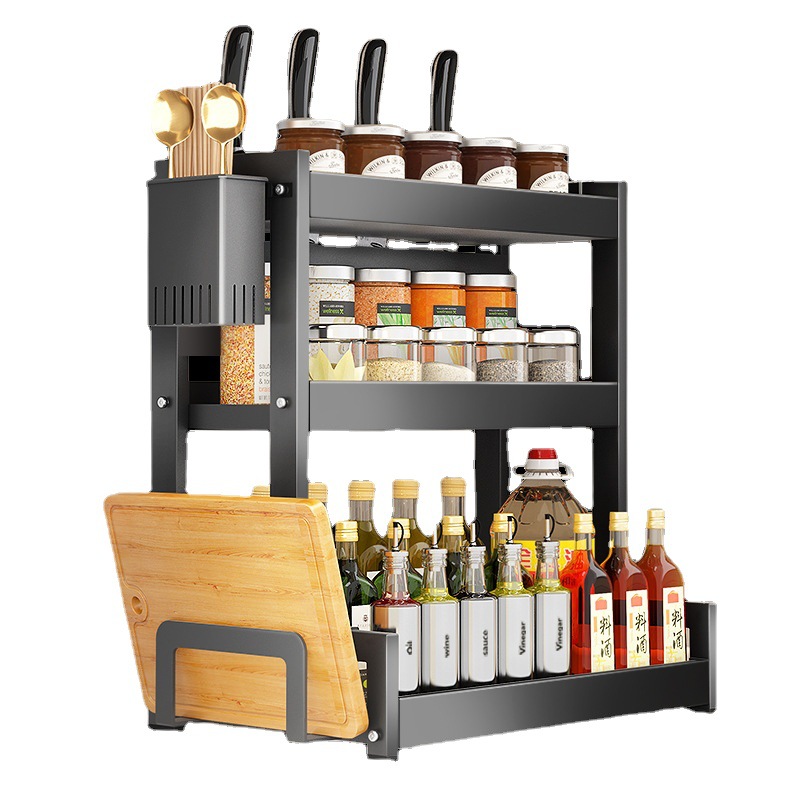 Kitchen Rack Floor Seasoning Rack Household Condiments Table Shelf Multi-Functional Desktop Knife Rack Storage Rack