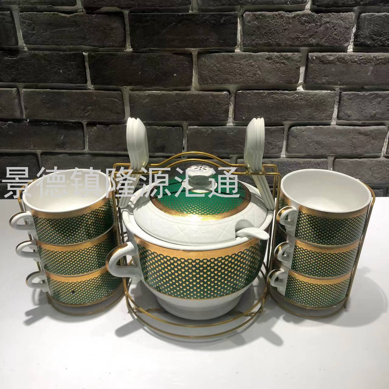 Jingdezhen Ceramic Soup Pot Set Dual-Sided Stockpot Noodle Cup Freshness Bowl Storage Tank Casserole Electric Soup Pot