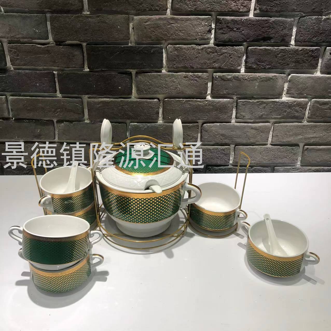 Jingdezhen Ceramic Soup Pot Set Dual-Sided Stockpot Noodle Cup Freshness Bowl Storage Tank Casserole Electric Soup Pot