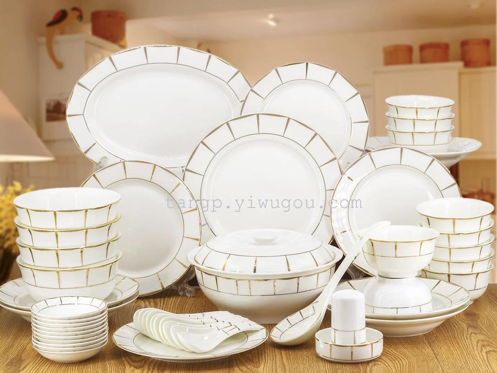 Jingdezhen 60 head high bone China tableware set ceramic bowl ceramic spoon ceramic plate bone China tableware
