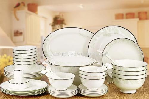 Jingdezhen 60 head high bone China tableware set ceramic bowl ceramic spoon ceramic plate bone China tableware