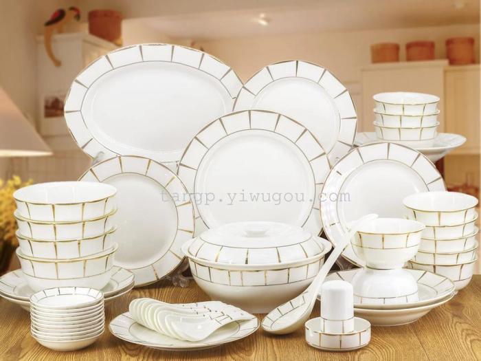 Jingdezhen 60 head high bone China tableware set ceramic bowl ceramic spoon ceramic plate bone China tableware