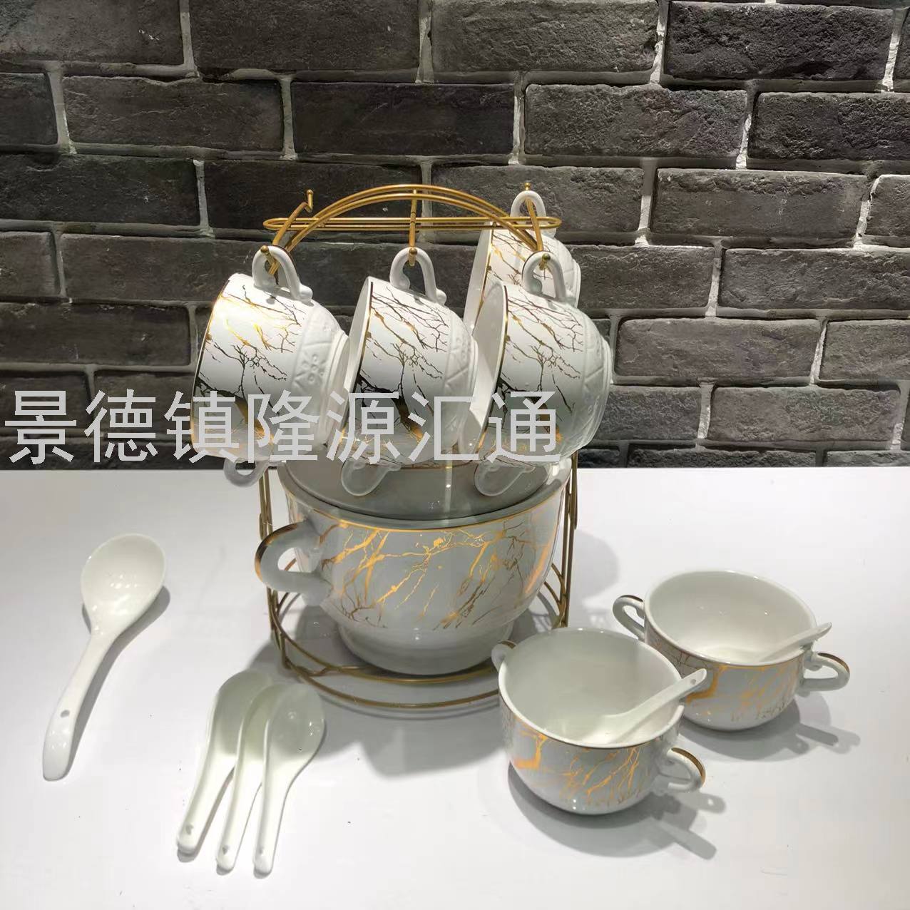Jingdezhen Ceramic Soup Pot Set Dual-Sided Stockpot Noodle Cup Freshness Bowl Storage Tank Casserole Electric Soup Pot