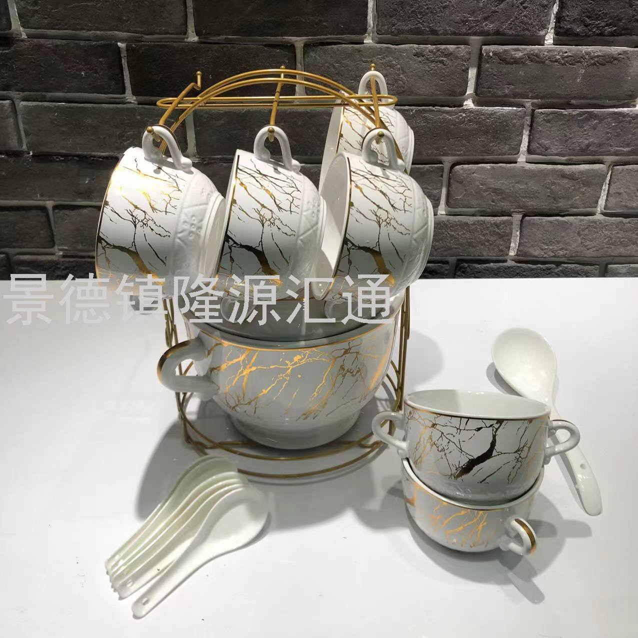Jingdezhen Ceramic Soup Pot Set Dual-Sided Stockpot Noodle Cup Freshness Bowl Storage Tank Casserole Electric Soup Pot