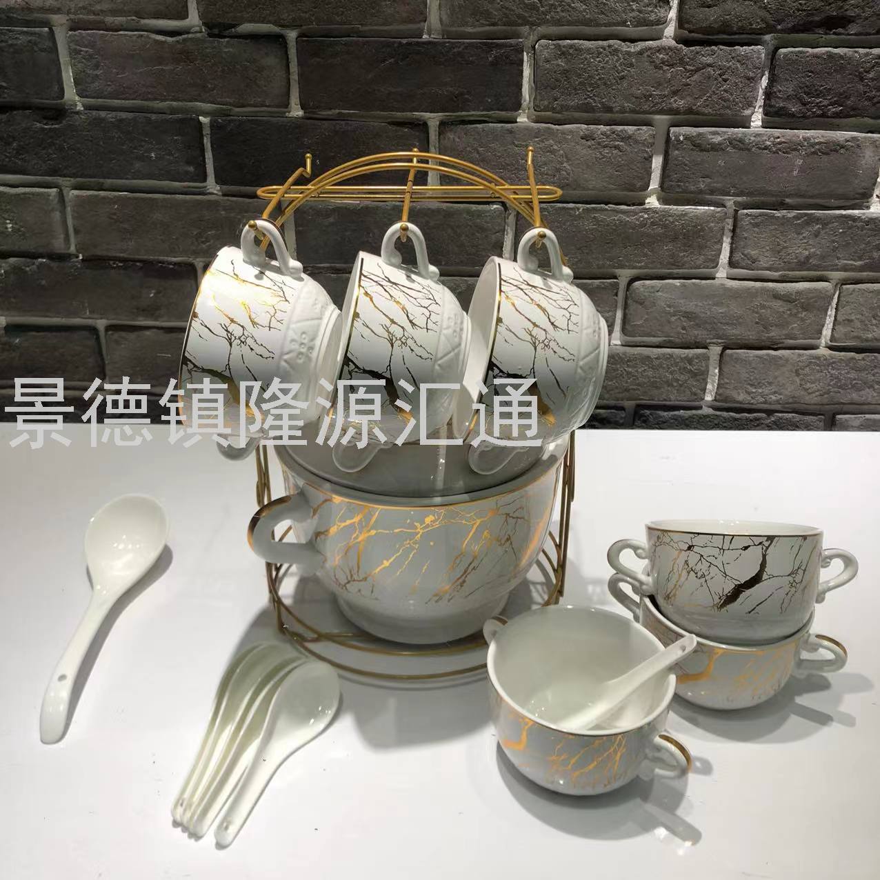 Jingdezhen Ceramic Soup Pot Set Dual-Sided Stockpot Noodle Cup Freshness Bowl Storage Tank Casserole Electric Soup Pot