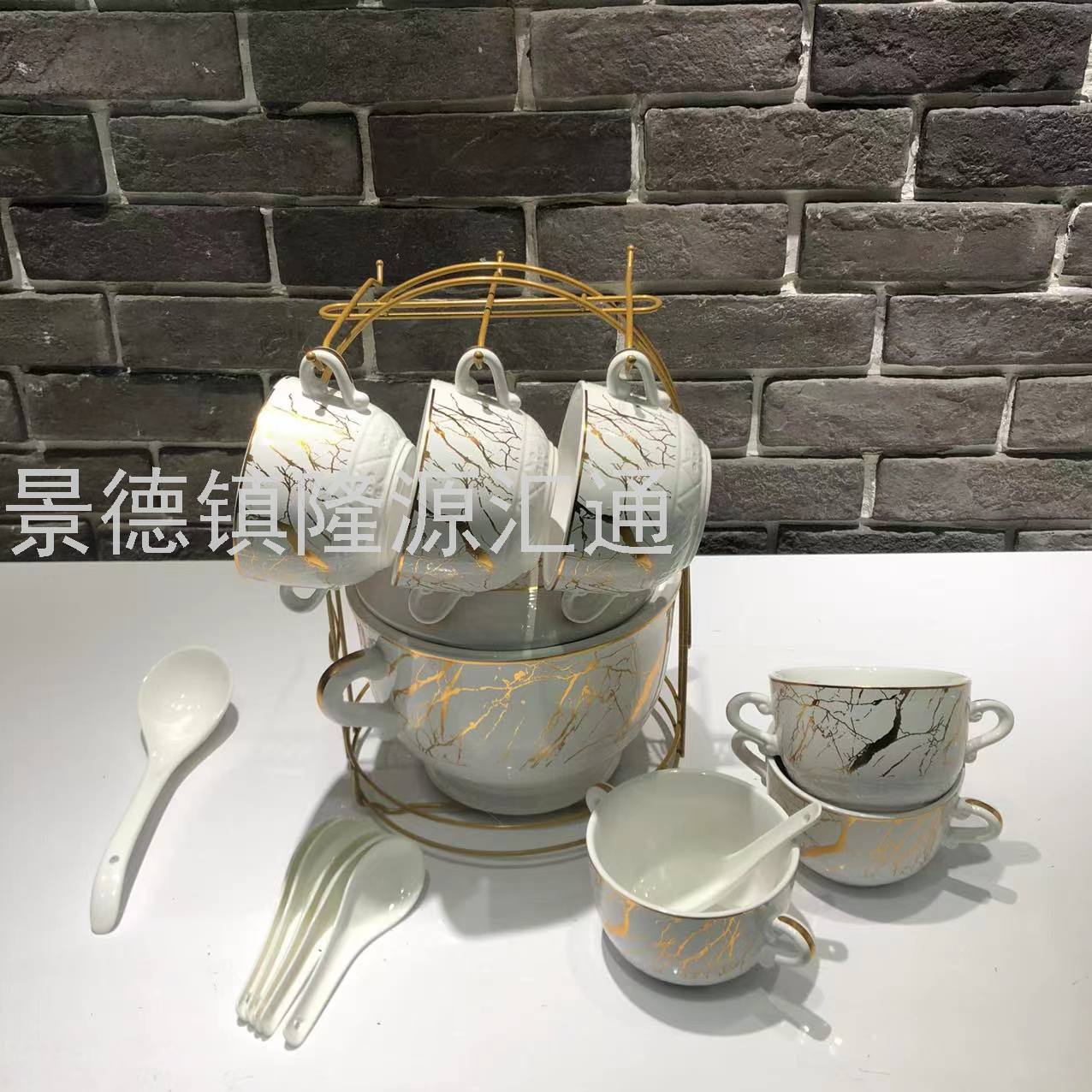 Jingdezhen Ceramic Soup Pot Set Dual-Sided Stockpot Noodle Cup Freshness Bowl Storage Tank Casserole Electric Soup Pot
