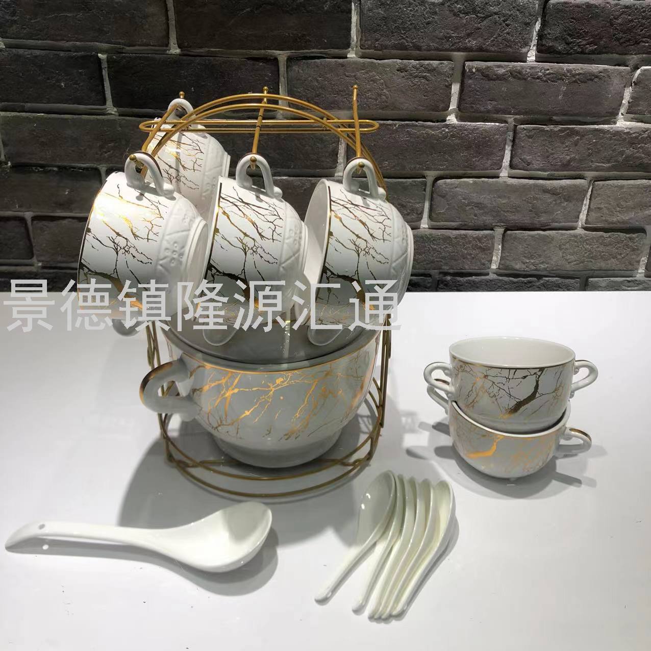Jingdezhen Ceramic Soup Pot Set Dual-Sided Stockpot Noodle Cup Freshness Bowl Storage Tank Casserole Electric Soup Pot
