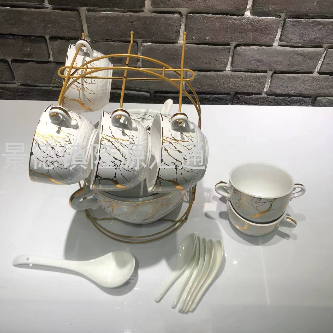 Jingdezhen Ceramic Soup Pot Set Dual-Sided Stockpot Noodle Cup Freshness Bowl Storage Tank Casserole Electric Soup Pot