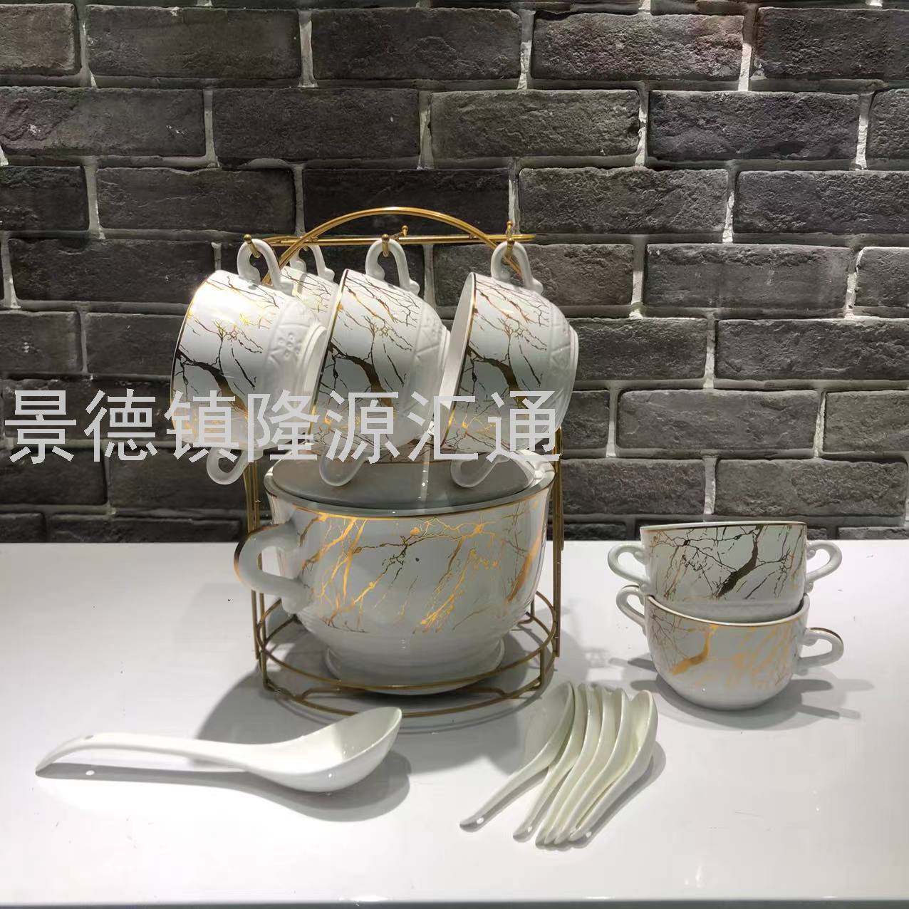 Jingdezhen Ceramic Soup Pot Set Dual-Sided Stockpot Noodle Cup Freshness Bowl Storage Tank Casserole Electric Soup Pot