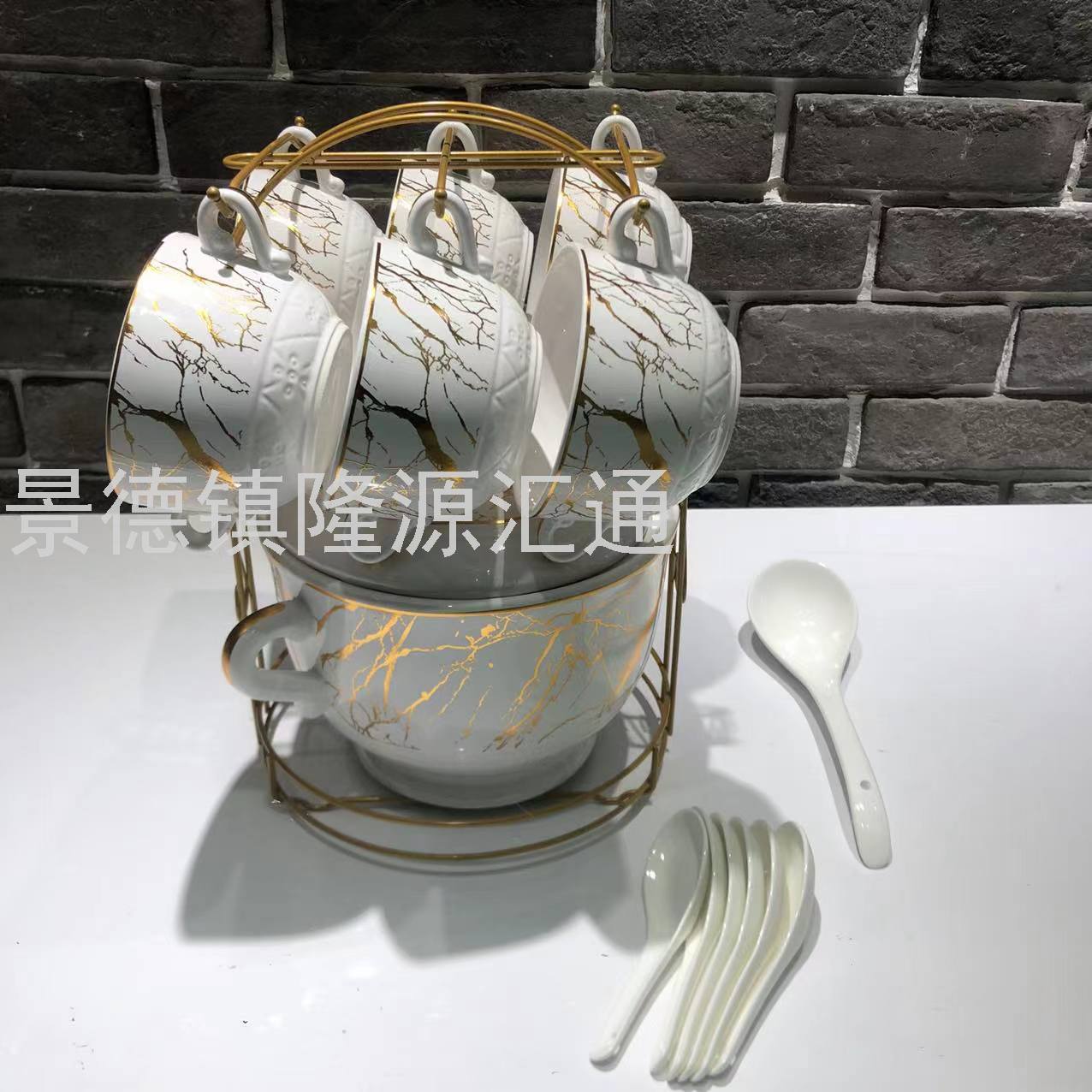 Jingdezhen Ceramic Soup Pot Set Dual-Sided Stockpot Noodle Cup Freshness Bowl Storage Tank Casserole Electric Soup Pot