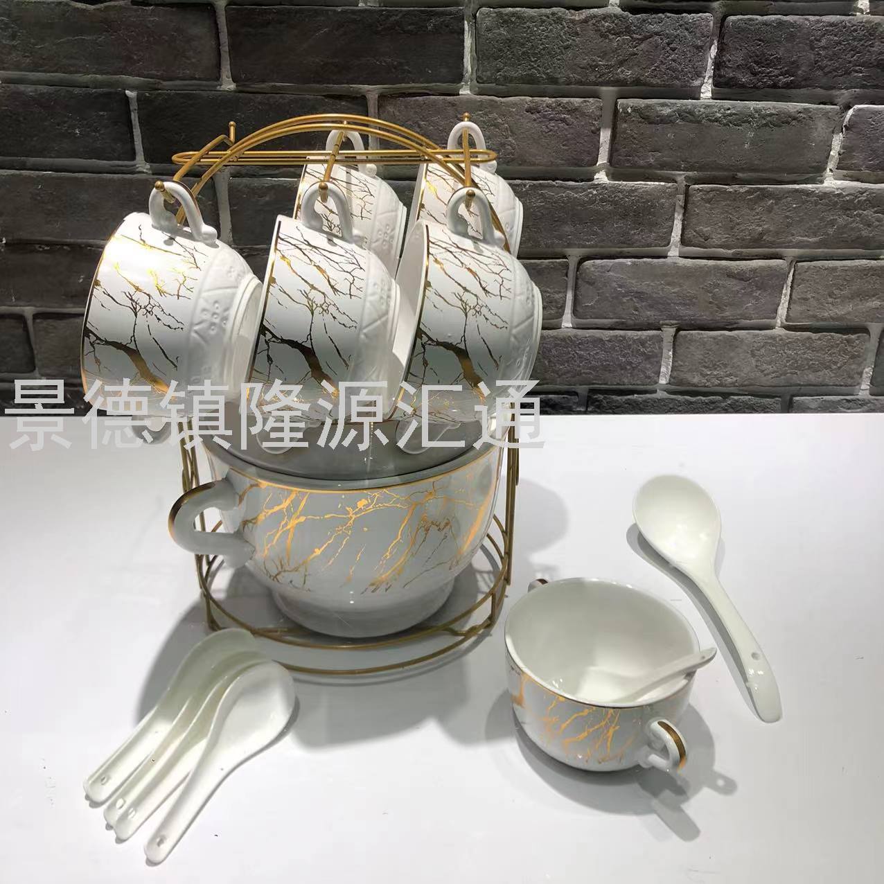 Jingdezhen Ceramic Soup Pot Set Dual-Sided Stockpot Noodle Cup Freshness Bowl Storage Tank Casserole Electric Soup Pot