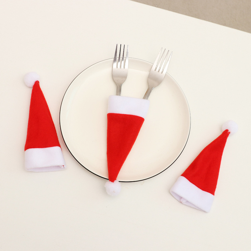 Christmas Wine Bottle Hat Christmas Hat Christmas Hat Knife and Fork Set Party Table Wine Bottle Decoration Decorations