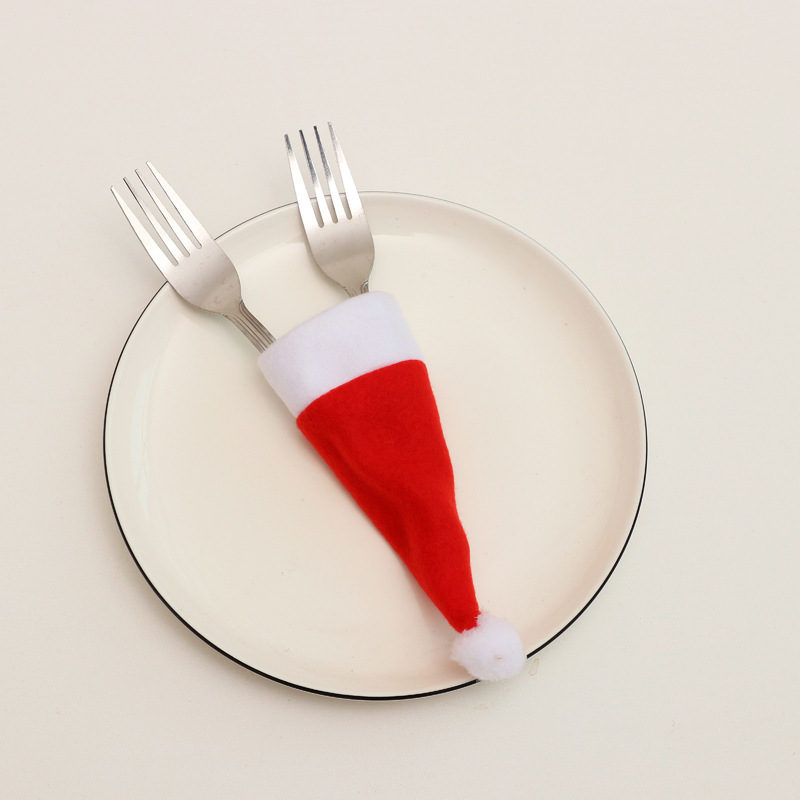 Christmas Wine Bottle Hat Christmas Hat Christmas Hat Knife and Fork Set Party Table Wine Bottle Decoration Decorations