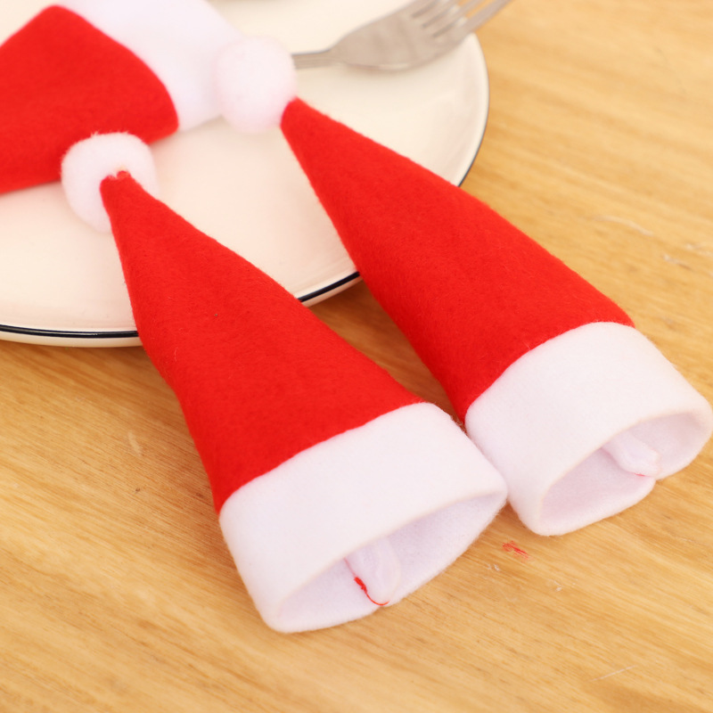 Christmas Wine Bottle Hat Christmas Hat Christmas Hat Knife and Fork Set Party Table Wine Bottle Decoration Decorations