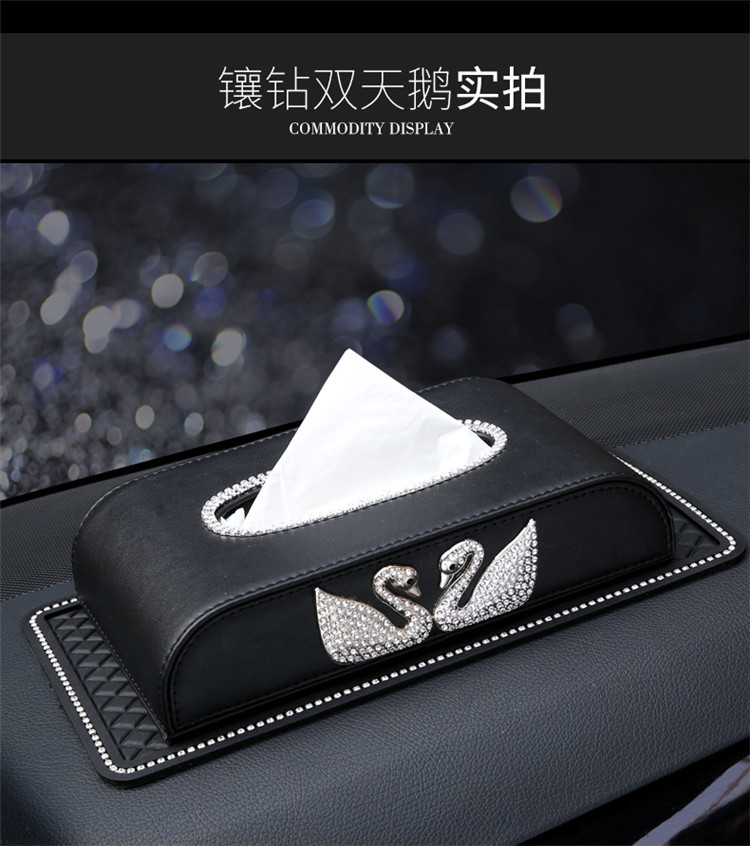 Car Tissue Box Creative Double Swan Diamond-Embedded Car Tissue Box High-End Car Vehicle-Seat Tissue Box Car Tissue Box Creative Double Swan Diamond-Embedded Car Tissue Box High-End Car Vehicle-Seat Tissue Box