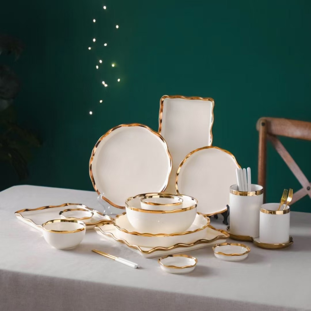 Entry Lux Style Colored Glaze Corrugated Ceramic Bowl Ceramic Plate Ceramic Plate Ceramic Soup Bowl Ceramic Fish Plate Ceramic Chopsticks Rack