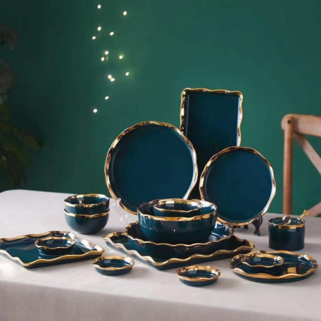 Entry Lux Style Colored Glaze Corrugated Ceramic Bowl Ceramic Plate Ceramic Plate Ceramic Soup Bowl Ceramic Fish Plate Ceramic Chopsticks Rack