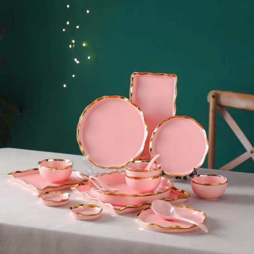 Entry Lux Style Colored Glaze Corrugated Ceramic Bowl Ceramic Plate Ceramic Plate Ceramic Soup Bowl Ceramic Fish Plate Ceramic Chopsticks Rack