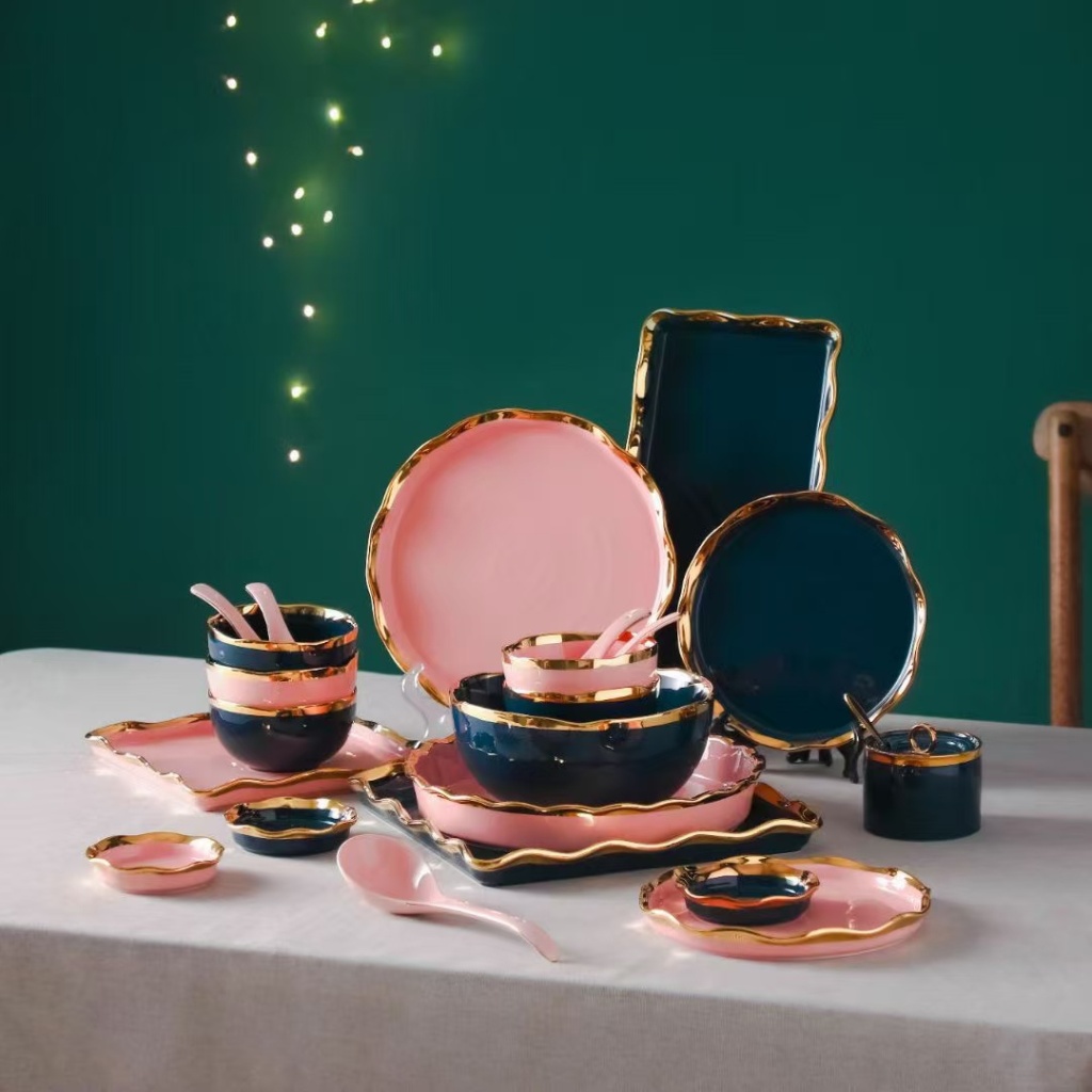 Entry Lux Style Colored Glaze Corrugated Ceramic Bowl Ceramic Plate Ceramic Plate Ceramic Soup Bowl Ceramic Fish Plate Ceramic Chopsticks Rack
