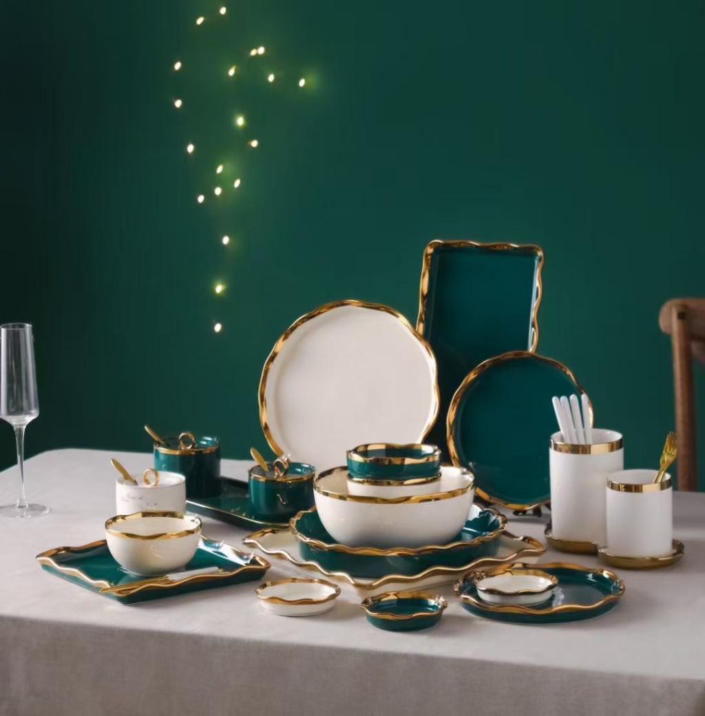 Entry Lux Style Colored Glaze Corrugated Ceramic Bowl Ceramic Plate Ceramic Plate Ceramic Soup Bowl Ceramic Fish Plate Ceramic Chopsticks Rack
