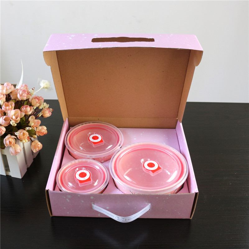 Ceramic Freshness Bowl Three-Piece Microwave Oven Freshness Bowl Gift Box Snowflake Glaze Meeting Sale Gift Wedding Return Set