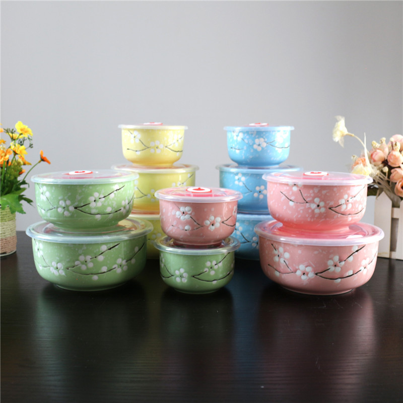 Ceramic Freshness Bowl Three-Piece Microwave Oven Freshness Bowl Gift Box Snowflake Glaze Meeting Sale Gift Wedding Return Set