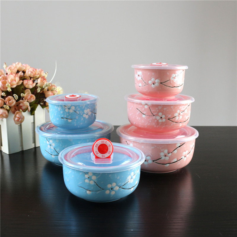 Ceramic Freshness Bowl Three-Piece Microwave Oven Freshness Bowl Gift Box Snowflake Glaze Meeting Sale Gift Wedding Return Set