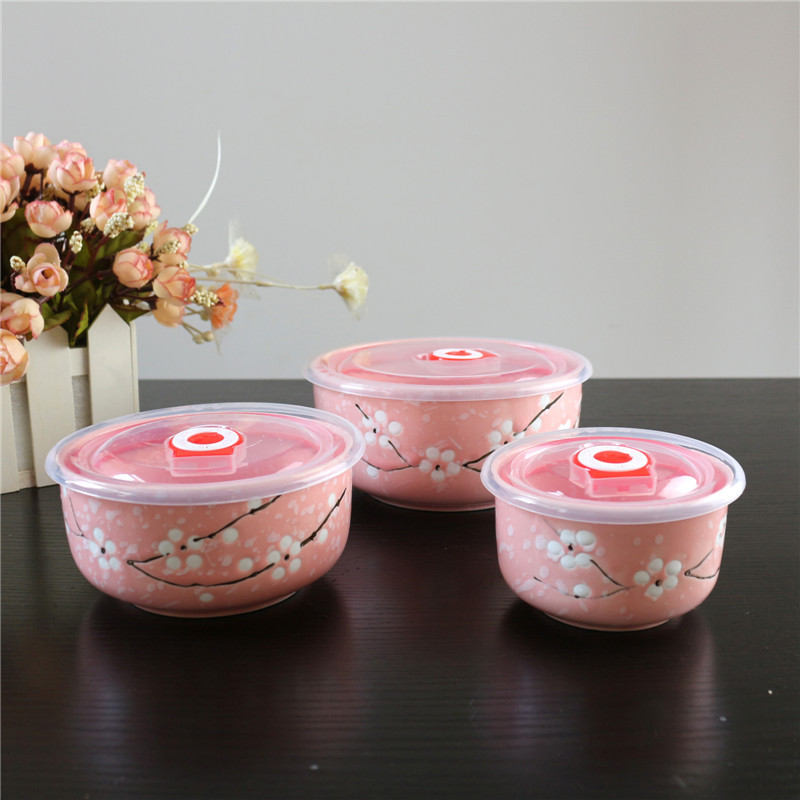 Ceramic Freshness Bowl Three-Piece Microwave Oven Freshness Bowl Gift Box Snowflake Glaze Meeting Sale Gift Wedding Return Set