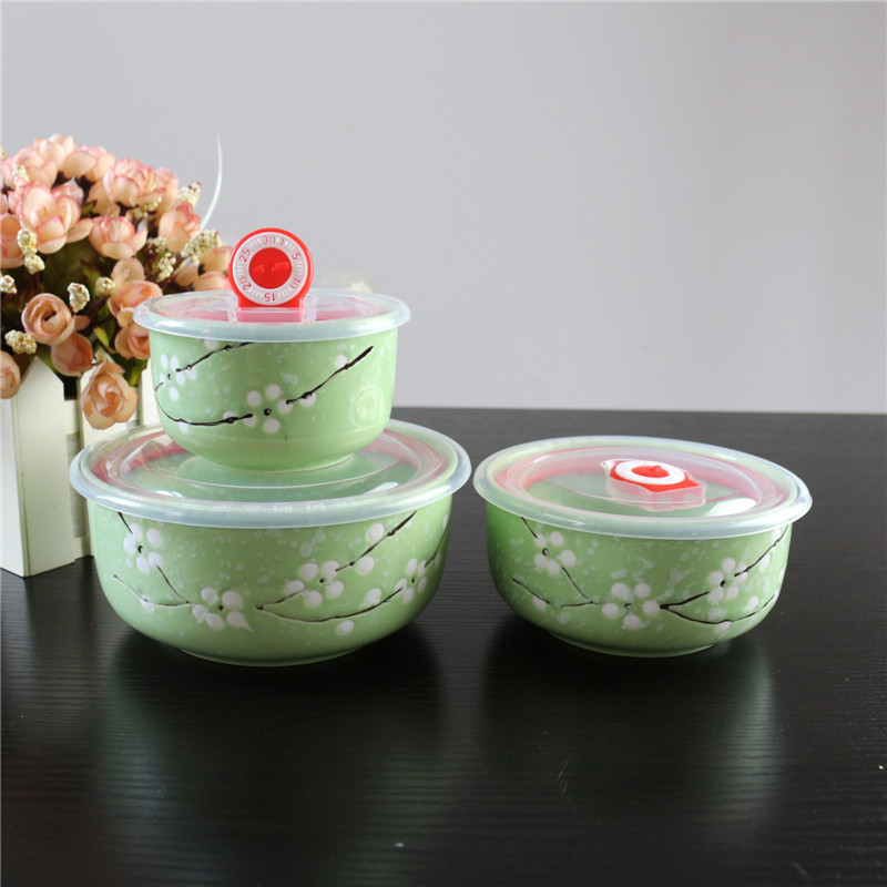 Ceramic Freshness Bowl Three-Piece Microwave Oven Freshness Bowl Gift Box Snowflake Glaze Meeting Sale Gift Wedding Return Set