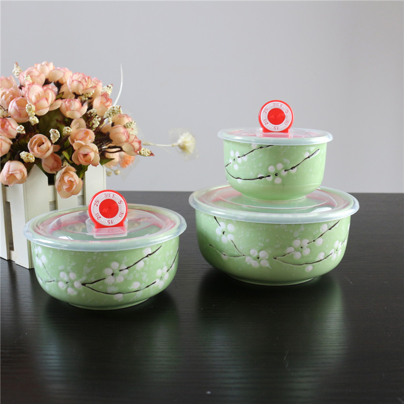 Ceramic Freshness Bowl Three-Piece Microwave Oven Freshness Bowl Gift Box Snowflake Glaze Meeting Sale Gift Wedding Return Set