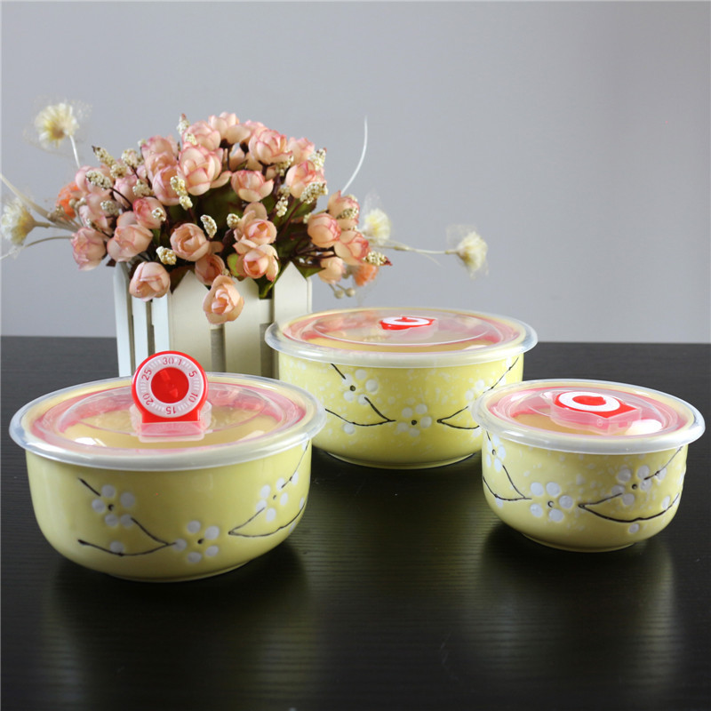 Ceramic Freshness Bowl Three-Piece Microwave Oven Freshness Bowl Gift Box Snowflake Glaze Meeting Sale Gift Wedding Return Set