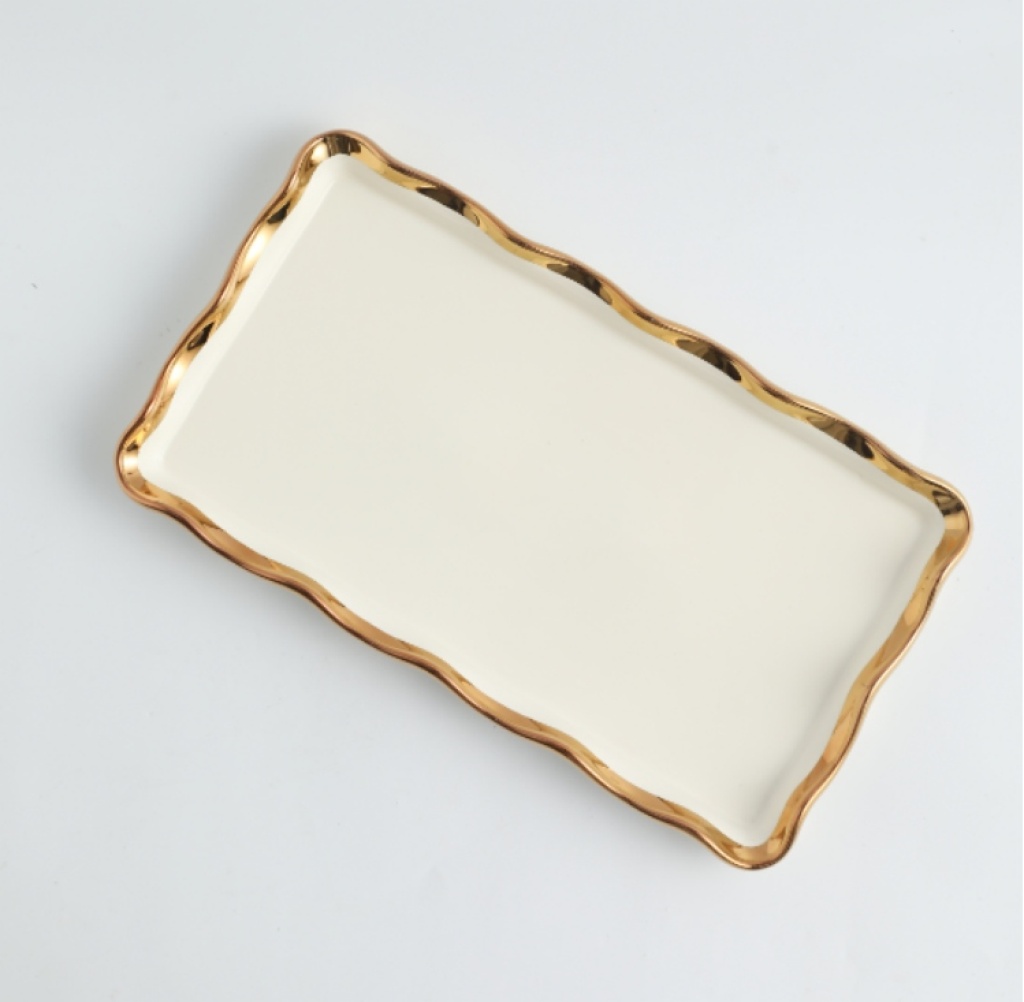 Entry Lux Style Colored Glaze Corrugated Golden Edge Ceramic Bowl Ceramic Plate Ceramic Plate Ceramic Fish Plate Soup Bowl Seasoning Jar