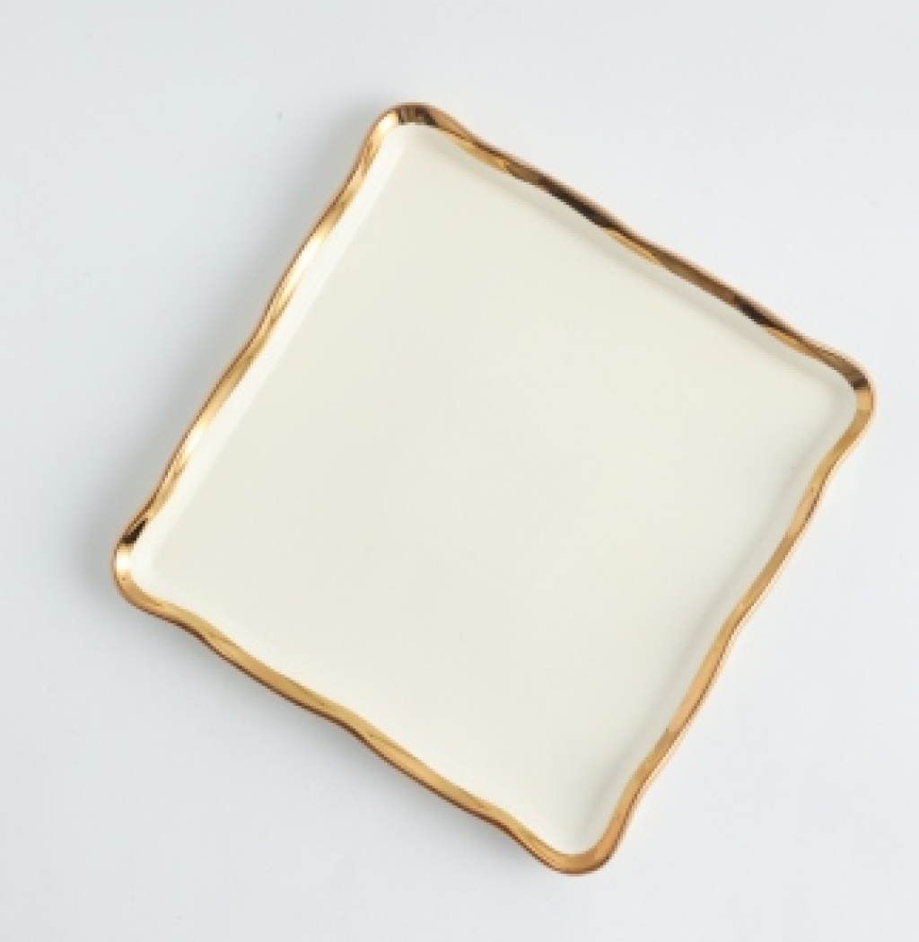 Entry Lux Style Colored Glaze Corrugated Golden Edge Ceramic Bowl Ceramic Plate Ceramic Plate Ceramic Fish Plate Soup Bowl Seasoning Jar