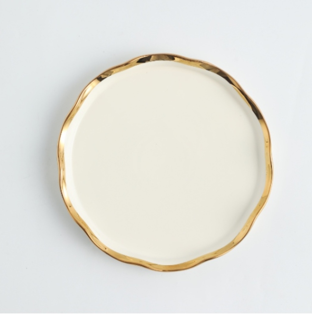 Entry Lux Style Colored Glaze Corrugated Golden Edge Ceramic Bowl Ceramic Plate Ceramic Plate Ceramic Fish Plate Soup Bowl Seasoning Jar