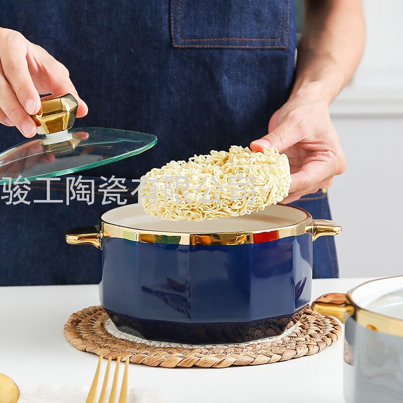 Factory Direct Sales Hot Selling Product Gold-Plated Ceramic Tableware Home Instant Noodle Bowl Customizable Logo