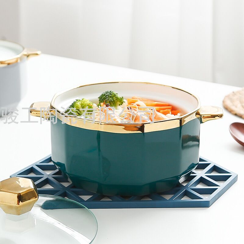 Factory Direct Sales Hot Selling Product Gold-Plated Ceramic Tableware Home Instant Noodle Bowl Customizable Logo