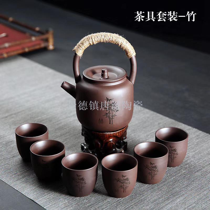 This is a piece of Porcelain tea set purple clay cup teapot travel tea set cover bowl Porcelain pot kung fu tea set tea tray tea can