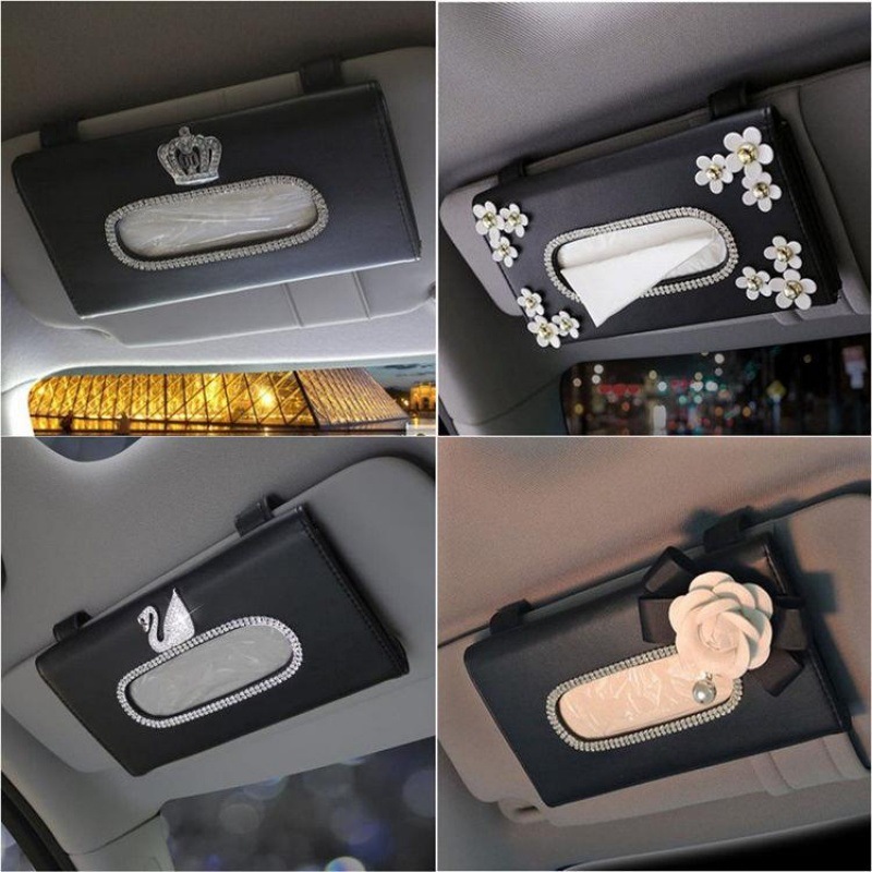 Diamond Swan Car Sunshade Tissue Box Tissue Box for Car Camellia Hanging Crown Tissue Box Daisy