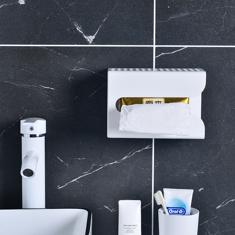 Kitchen and Toilet Tissue Box Plastic Punch-Free Wall-Mounted Tissue Dispenser Gray and White Square Modern Simple Tissue Box