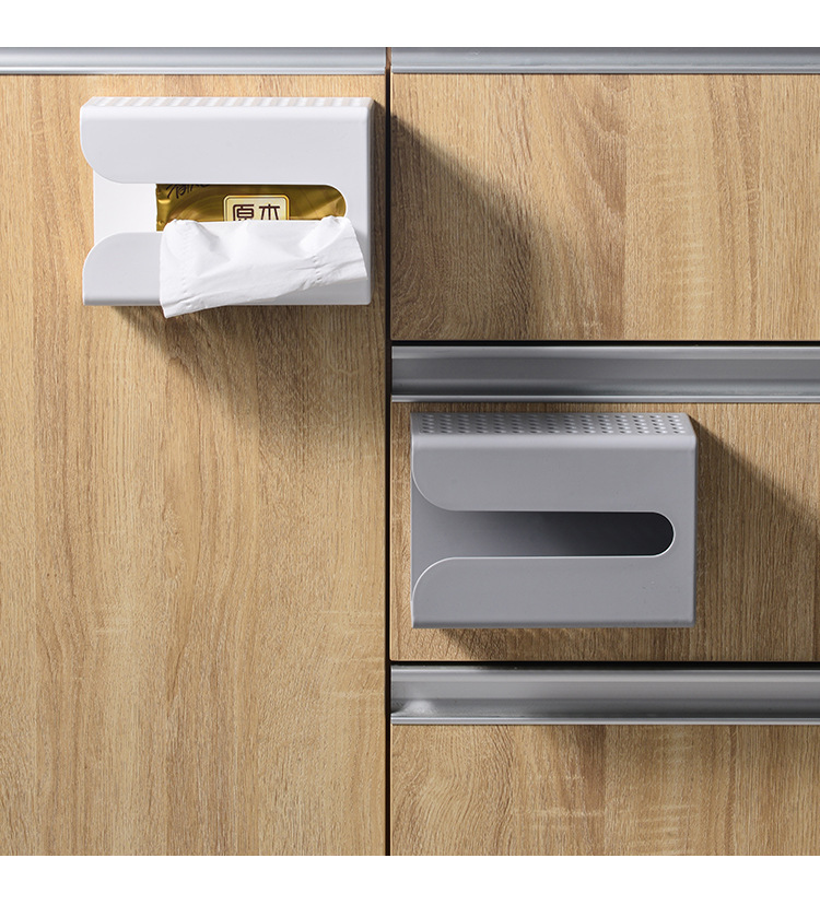 Kitchen and Toilet Tissue Box Plastic Punch-Free Wall-Mounted Tissue Dispenser Gray and White Square Modern Simple Tissue Box Kitchen and Toilet Tissue Box Plastic Punch-Free Wall-Mounted Tissue Dispenser Gray and White Square Modern Simple Tissue Box