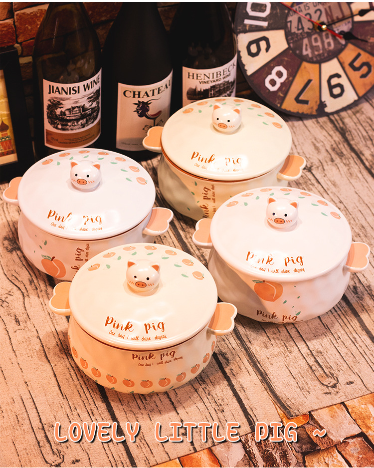 Creative Ceramic Bowl Cute Large Ramen Instant Noodles Instant Noodle Bowl Instant Noodle Cup Lunch Box Japanese Style Tableware with Spoon Chopsticks Fork