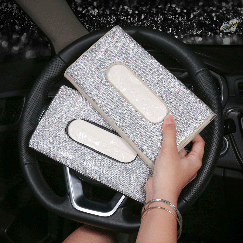 Tissue Box for Car Car Paper Drawer Box Diamond-Embedded Car Decoration Fashion Tissue Box Creative Car Sun Visor Carton