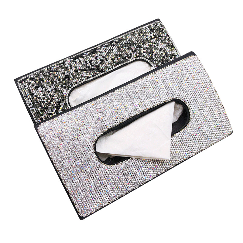 Tissue Box for Car Car Paper Drawer Box Diamond-Embedded Car Decoration Fashion Tissue Box Creative Car Sun Visor Carton