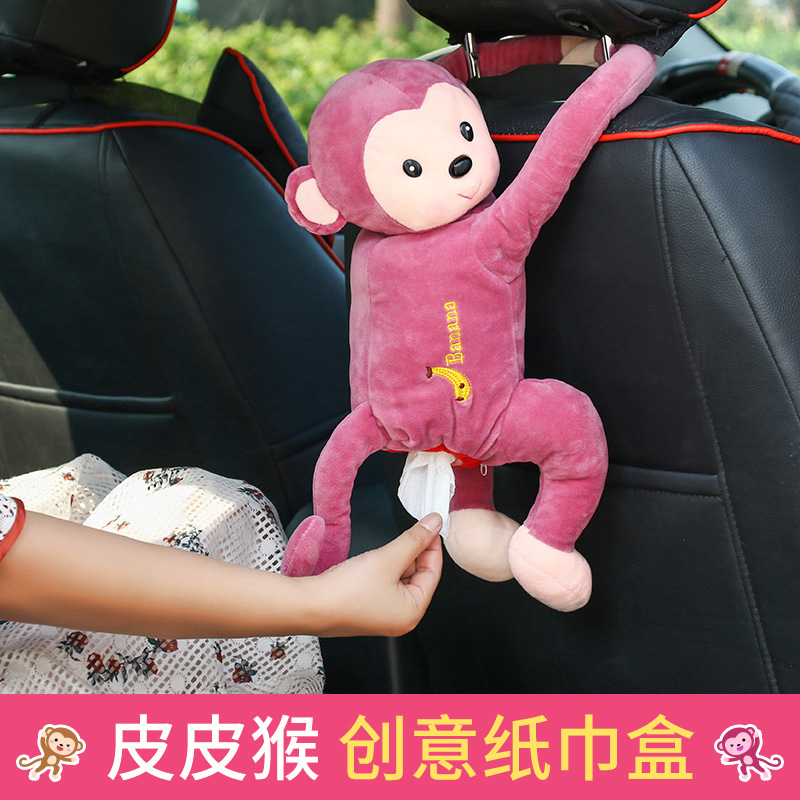 Car Leather Monkey Hanging Tissue Box Douyin Online Influencer Car Tissue Box Car Tissue Dispenser Cute Car