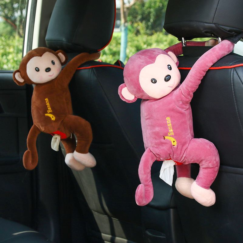 Car Leather Monkey Hanging Tissue Box Douyin Online Influencer Car Tissue Box Car Tissue Dispenser Cute Car