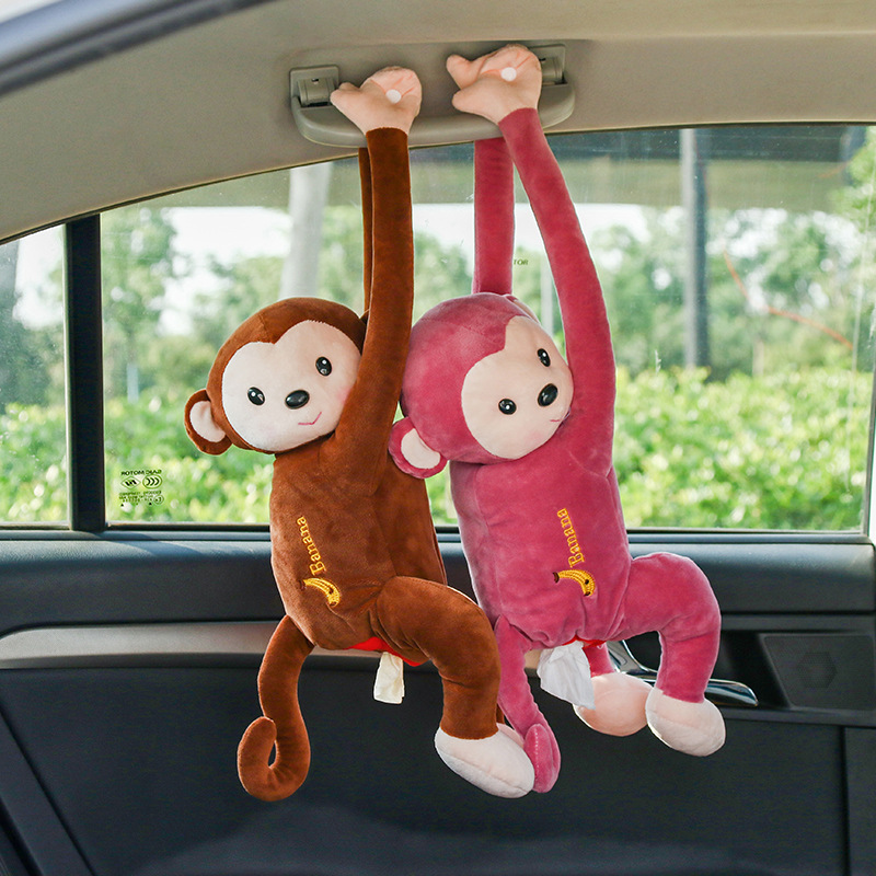 Car Leather Monkey Hanging Tissue Box Douyin Online Influencer Car Tissue Box Car Tissue Dispenser Cute Car