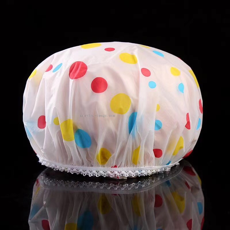 Factory Direct Sales Printed PEVA Transparent Bottom Elastic Lace Shower Cap